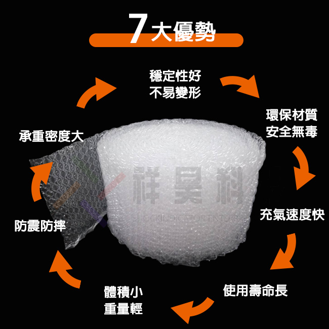 超強力氣泡布(大氣泡)是一種塑膠緩衝包裝材料，。此款超強力氣泡布的保氣度超久，保氣度期間約：半年至1年期間，勝於強力氣泡布。耐壓與吸震效果跟強力氣泡布相較之下，超強力氣泡布幾乎完勝。超強力氣泡布除了讓您的包裝更安全以外，更提升產品形象。超強力氣泡布具有成本效益並兼顧商品保護，取代傳統氣泡布、保麗龍、發泡等緩衝包裝。